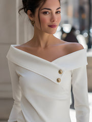 Off-Shoulder Asymmetric Button Detail Top