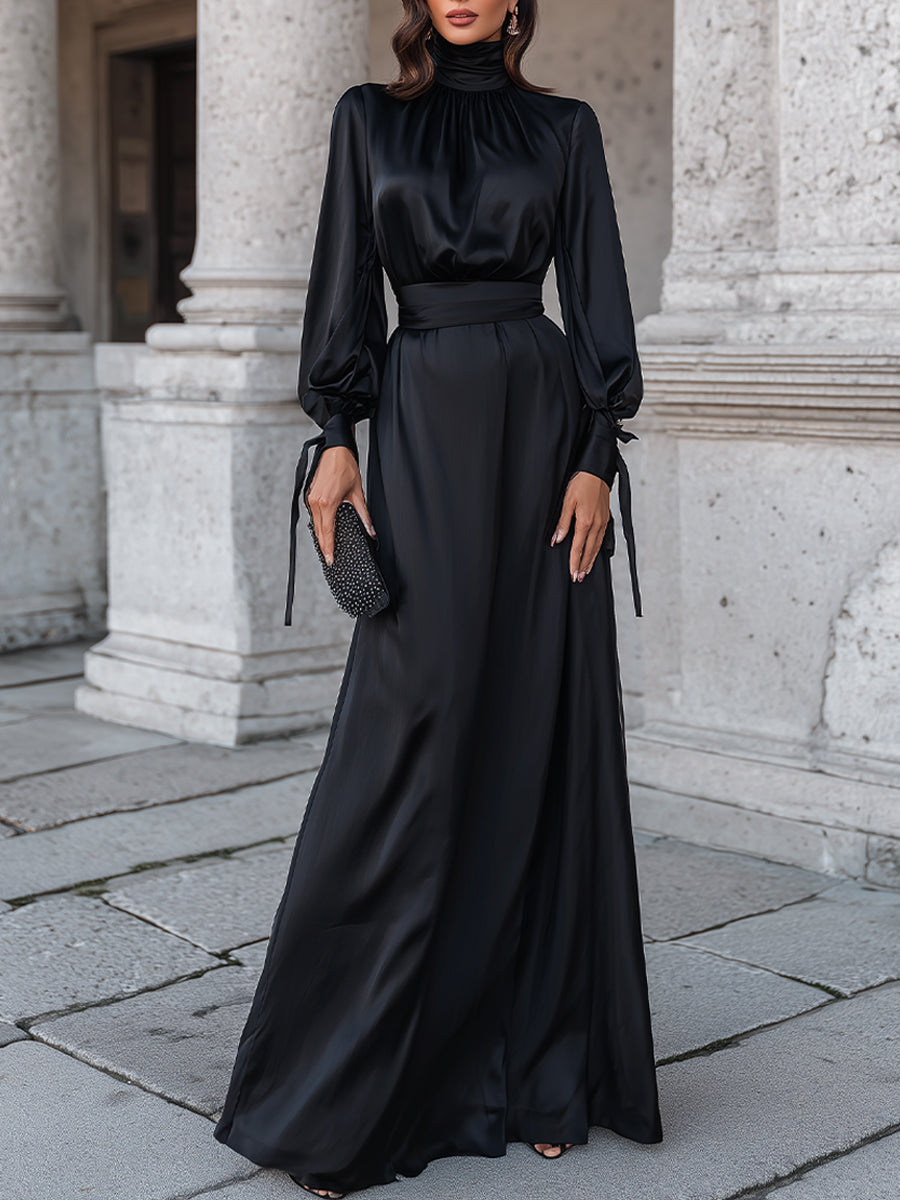 Elegant High-Neck Evening Gown With Draped Silhouette