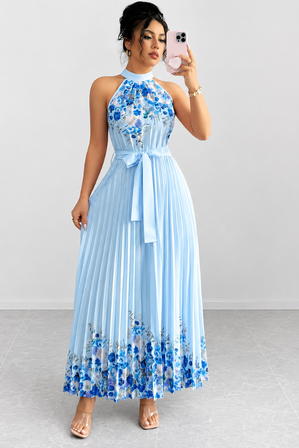 Floral Pleated Square Neck Midi Dresses
