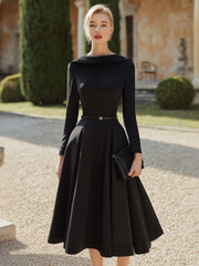 Elegant Belted Midi Dress With Sculpted Boat Neckline