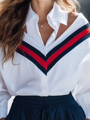 Stylish V-Neck Striped Contrast Blouse