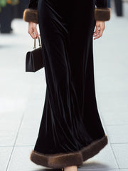 Luxurious Black Velvet Gown With Faux Fur Trim