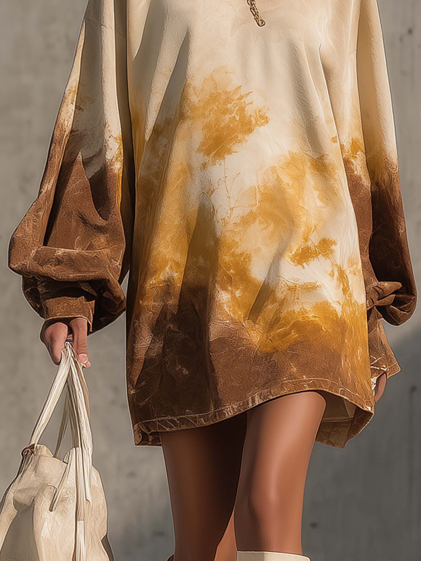 Beige Ombre Faux Suede Mini Dress