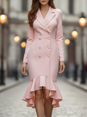 Blush Double-Breasted Ruffled Hem Blazer Dress