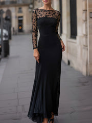 Embroidered Sheer-Panel Evening Gown