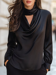 Elegant Satin Draped High-Neck Blouse