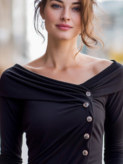 Off-Shoulder Draped Button Detail Top