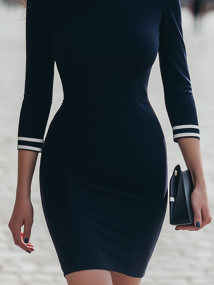 Elegant Contrast Trim Bodycon Dress