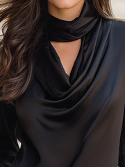 Elegant Satin Draped High-Neck Blouse
