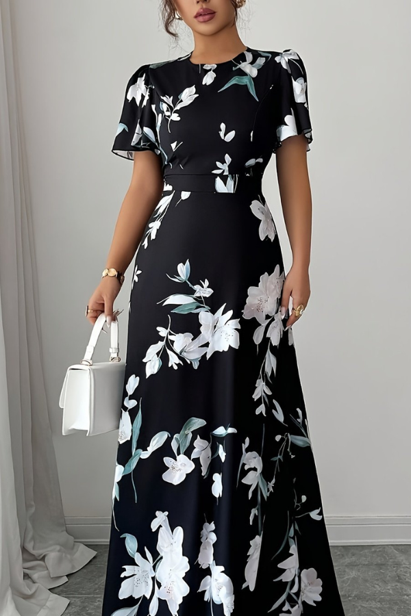 Retro Pleated Midi Dresses Floral