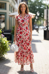 Floral V-Neck Tiered Midi Dress