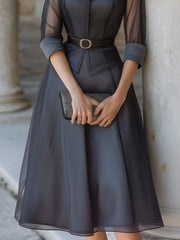 Structured Sheer Sleeve Top & A-Line Skirt Set