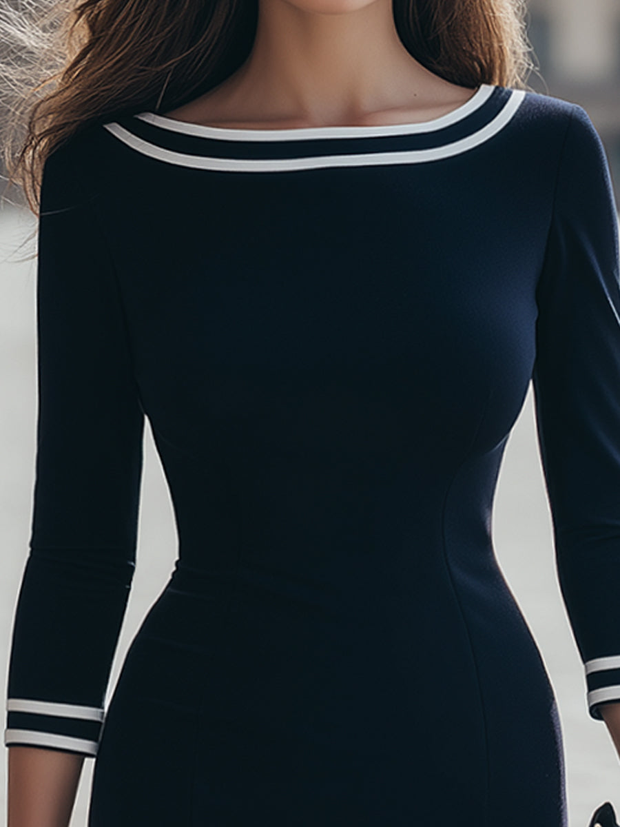 Elegant Contrast Trim Bodycon Dress