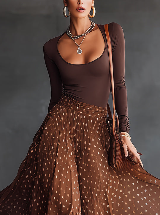 Rown Polka Dot Chiffon Maxi Dress