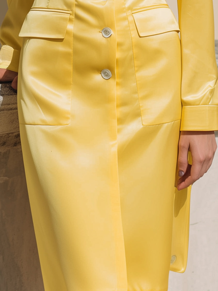 Luminous Yellow Satin Tailored Blazer Dress