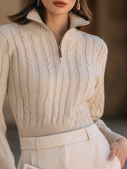 Half-Zip Cable Knit Sweater With Structured Silhouette