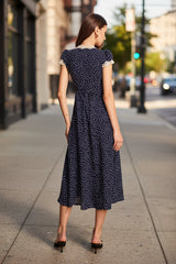 Polka Dot Midi Dress with Puff Sleeves