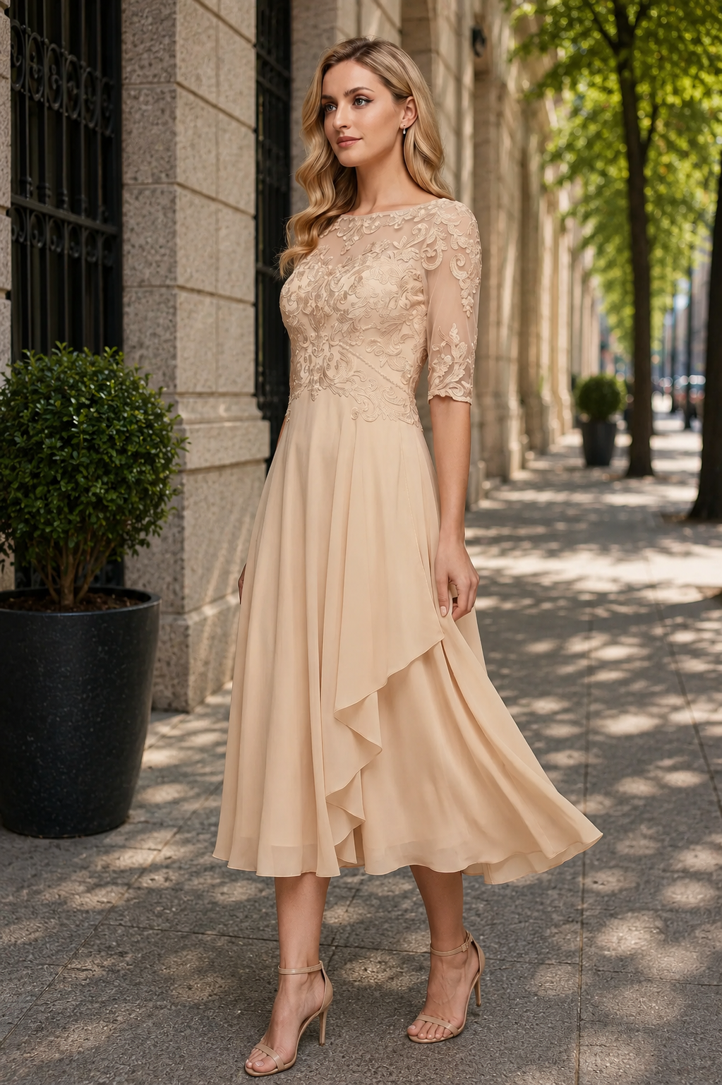 High Waist Flared Midi Dress