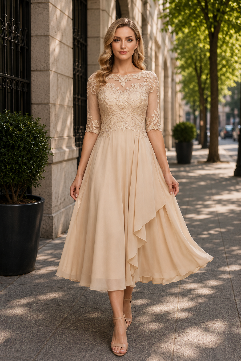 High Waist Flared Midi Dress