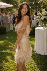 Statement Mini Dress with Flowing Fringe Design