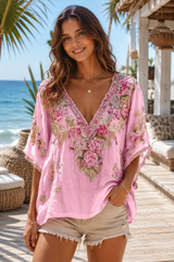 Floral Print V-Neck Top with Relaxed Everyday Appeal