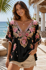 Floral Print V-Neck Top with Relaxed Everyday Appeal