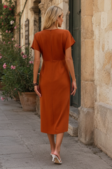V-Neck Midi Dress with Split Detail
