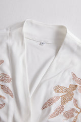 White Embroidered Blouse with Gold Floral Details