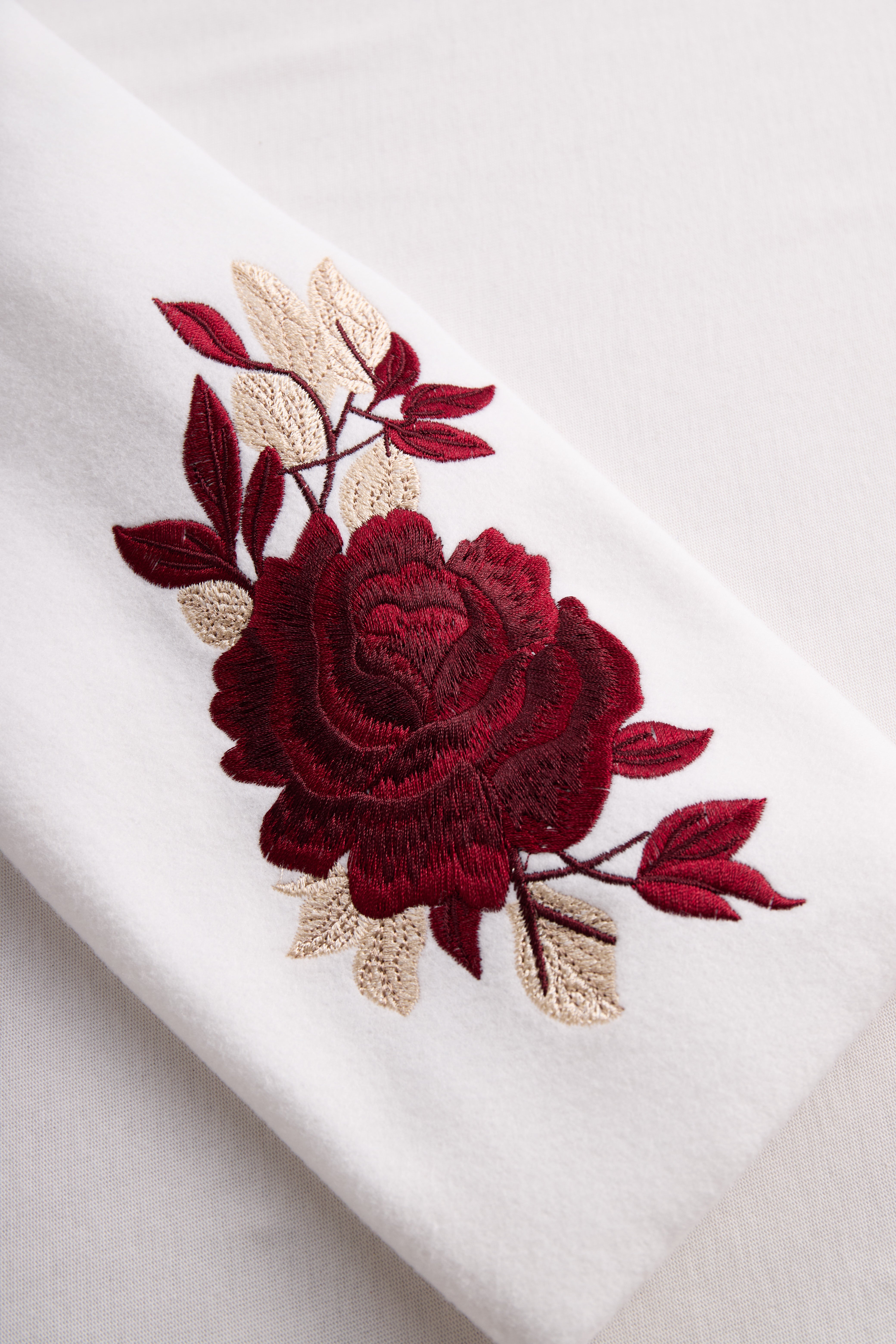 Chic White Blazer with Red Rose Embroidery