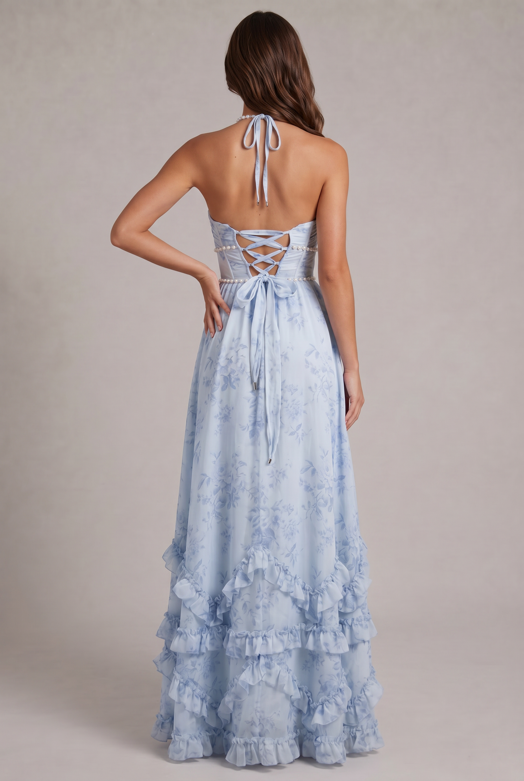 Floral Maxi Dress with Halter Neckline