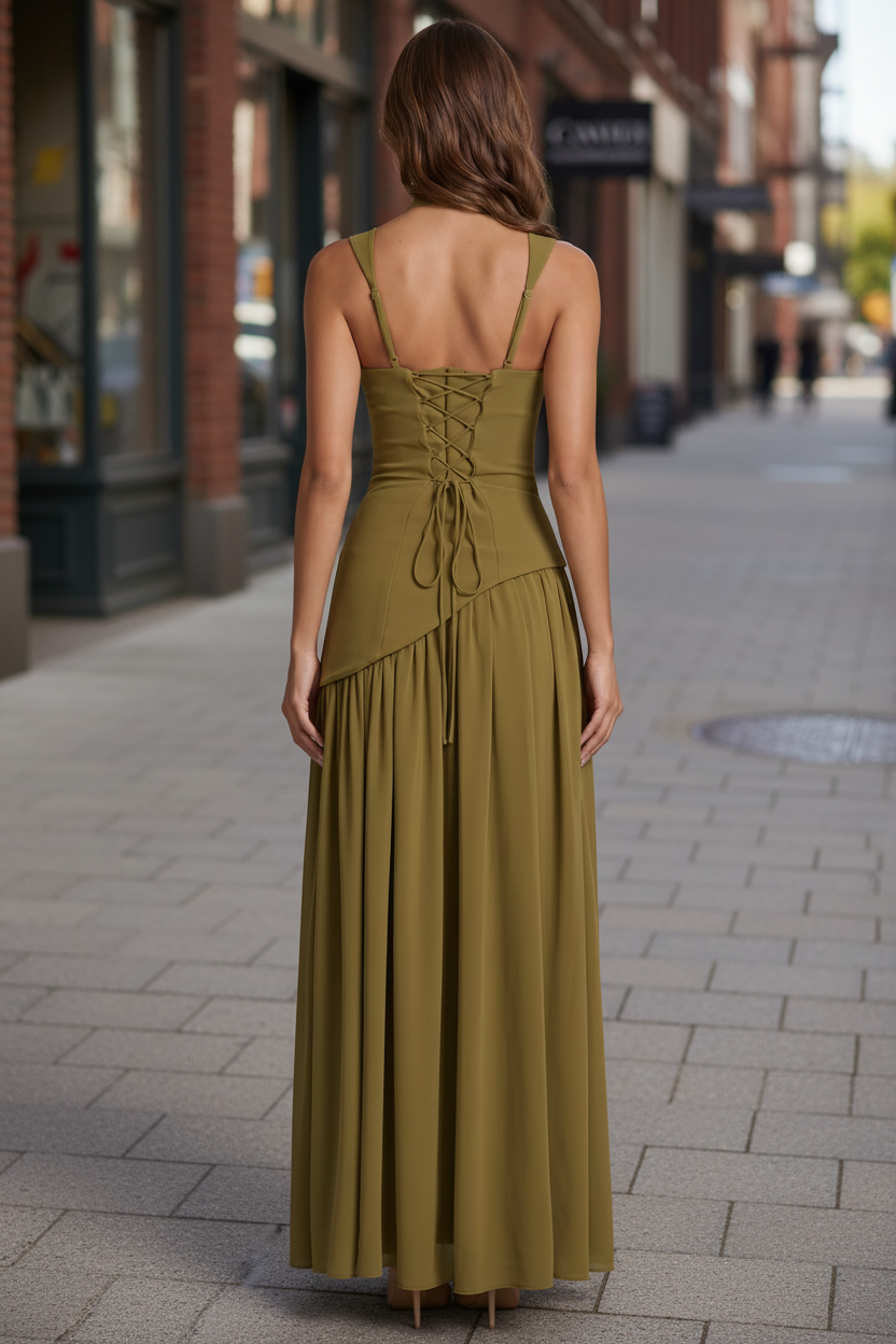 Tullulah Olive Maxi Dress with Thigh Slit