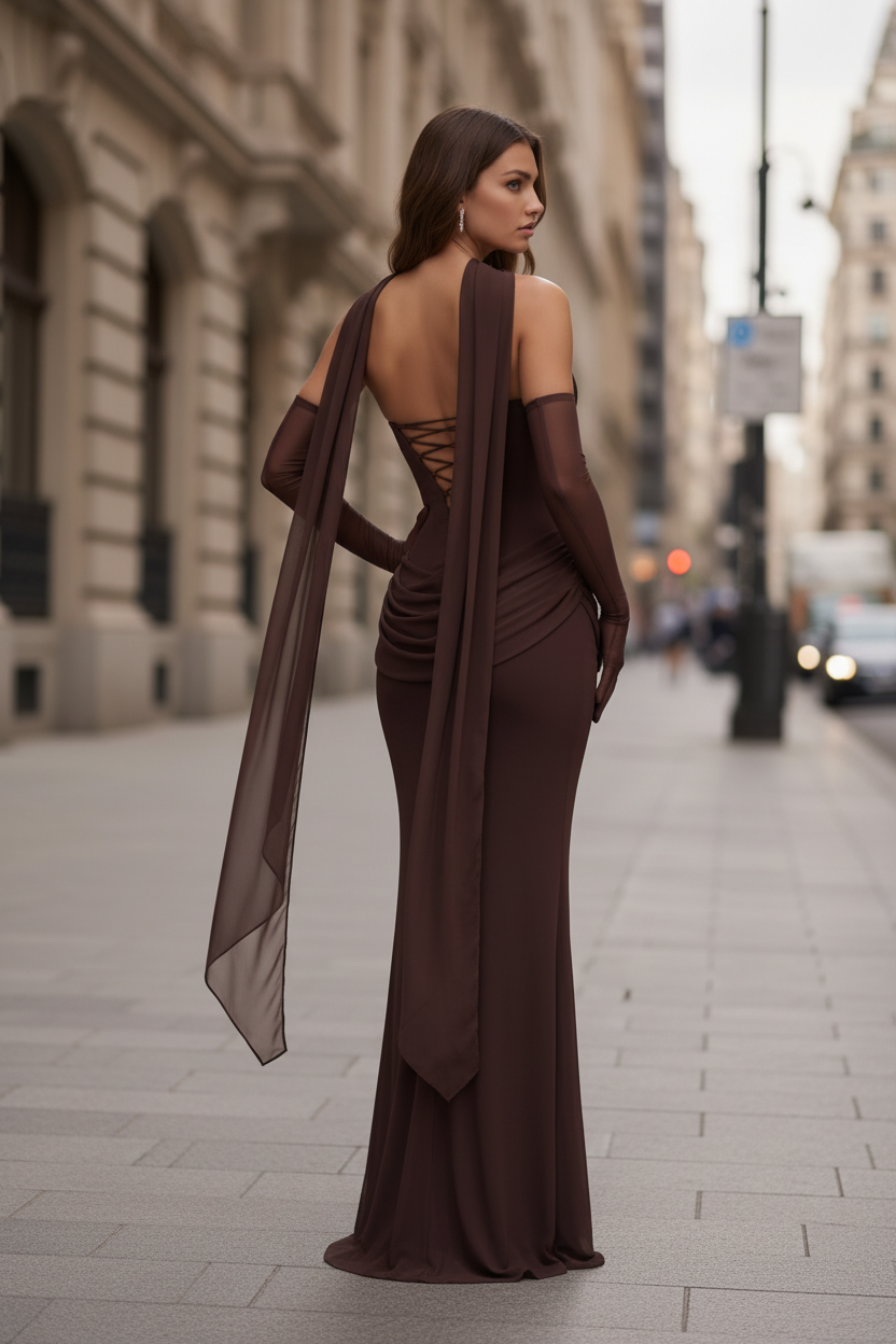 Shoulder Framing Cowl Maxi Dress