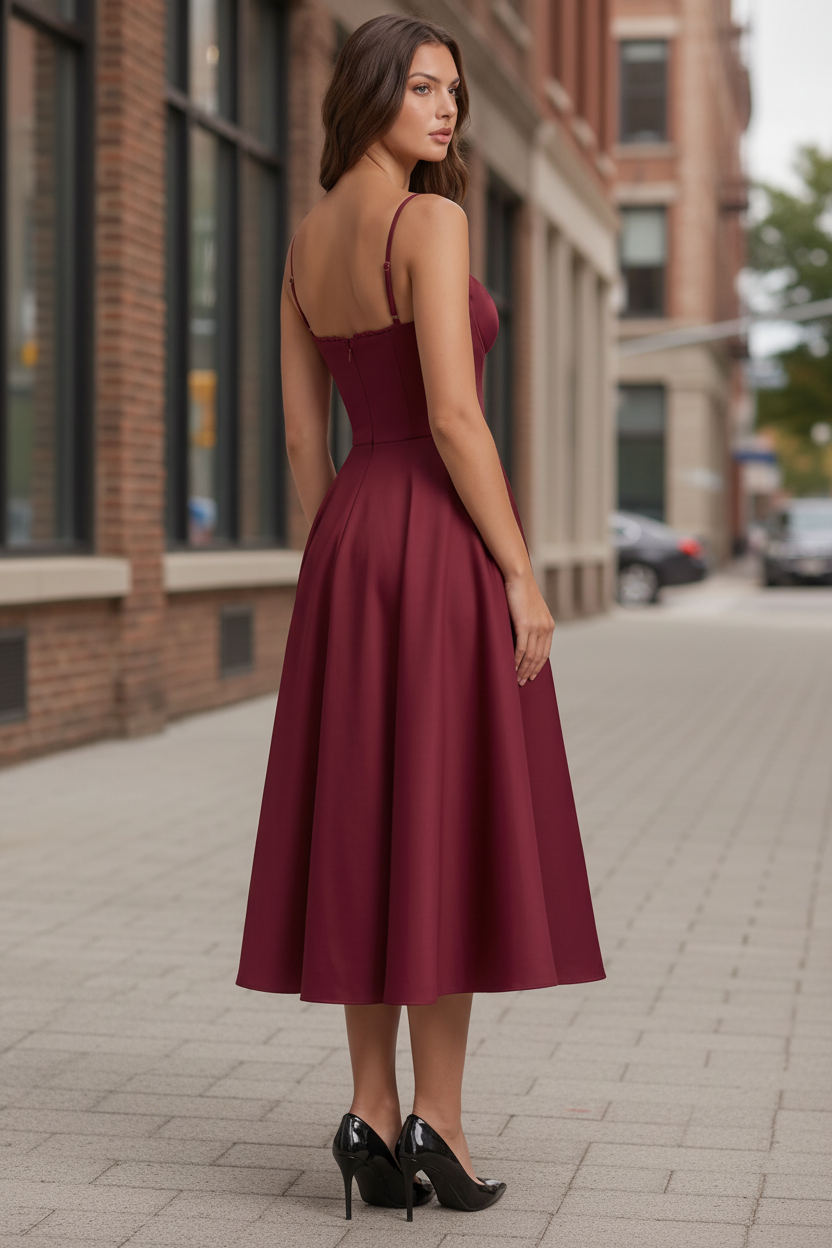 Simple Burgundy Midi Dress