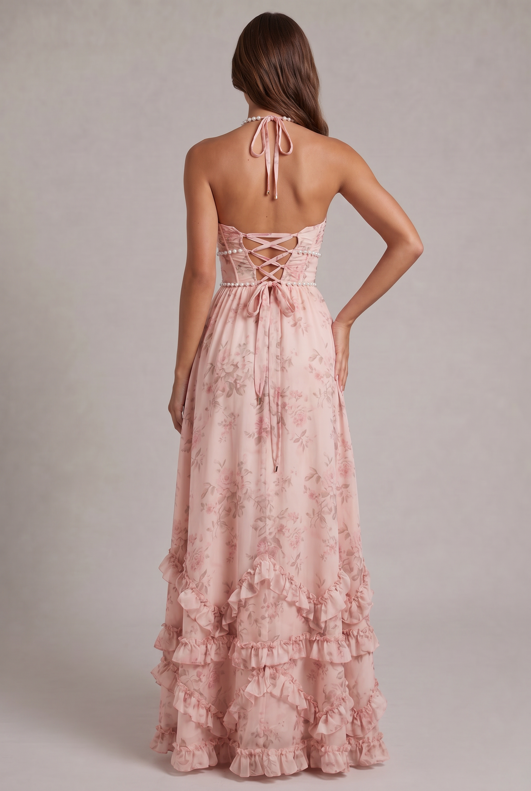 Floral Maxi Dress with Halter Neckline