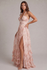 Floral Maxi Dress with Halter Neckline