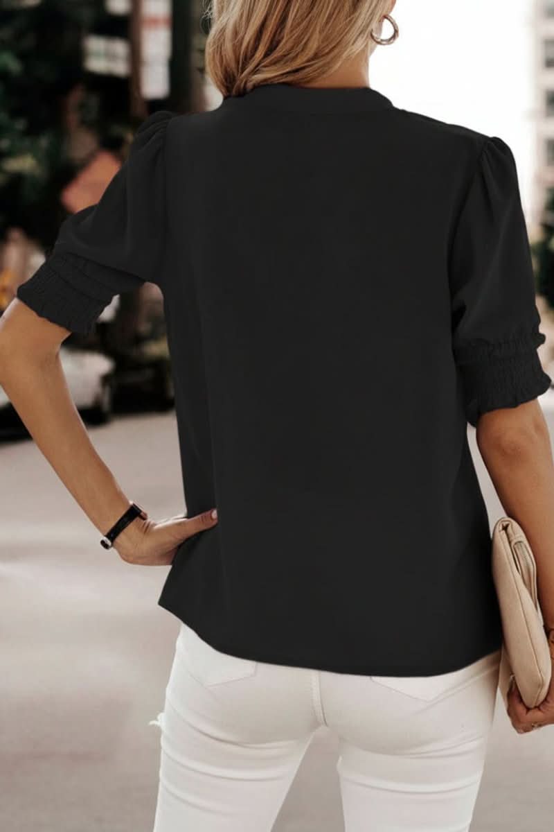 Lightweight V Neck Puff Blouse