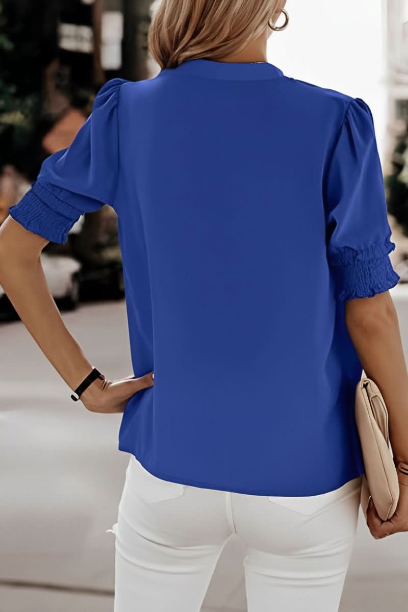 Lightweight V Neck Puff Blouse
