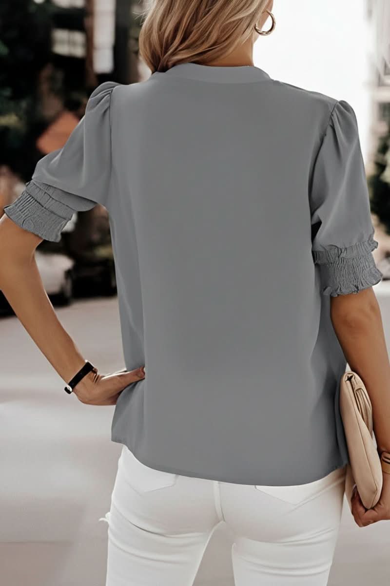Lightweight V Neck Puff Blouse