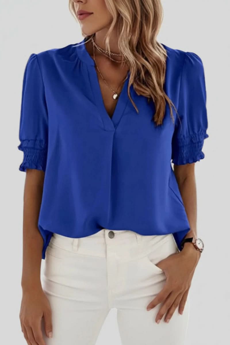 Lightweight V Neck Puff Blouse