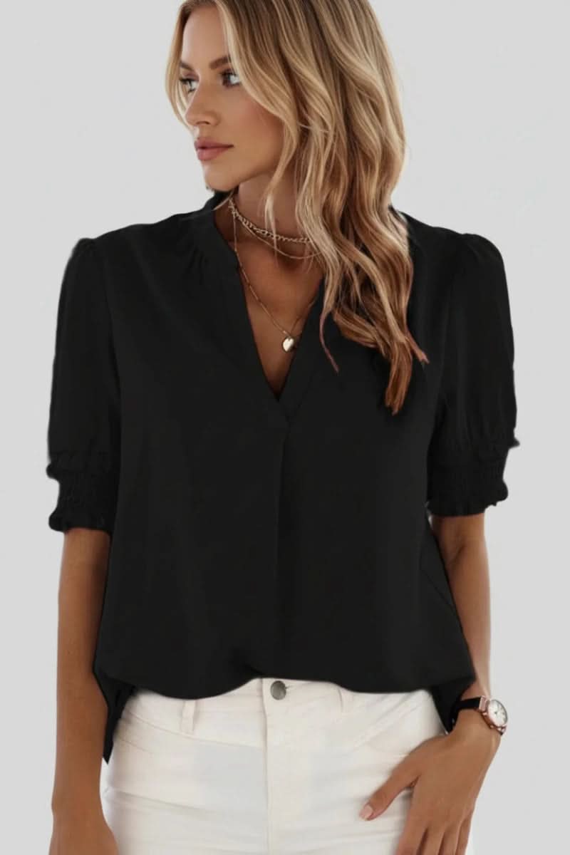 Lightweight V Neck Puff Blouse