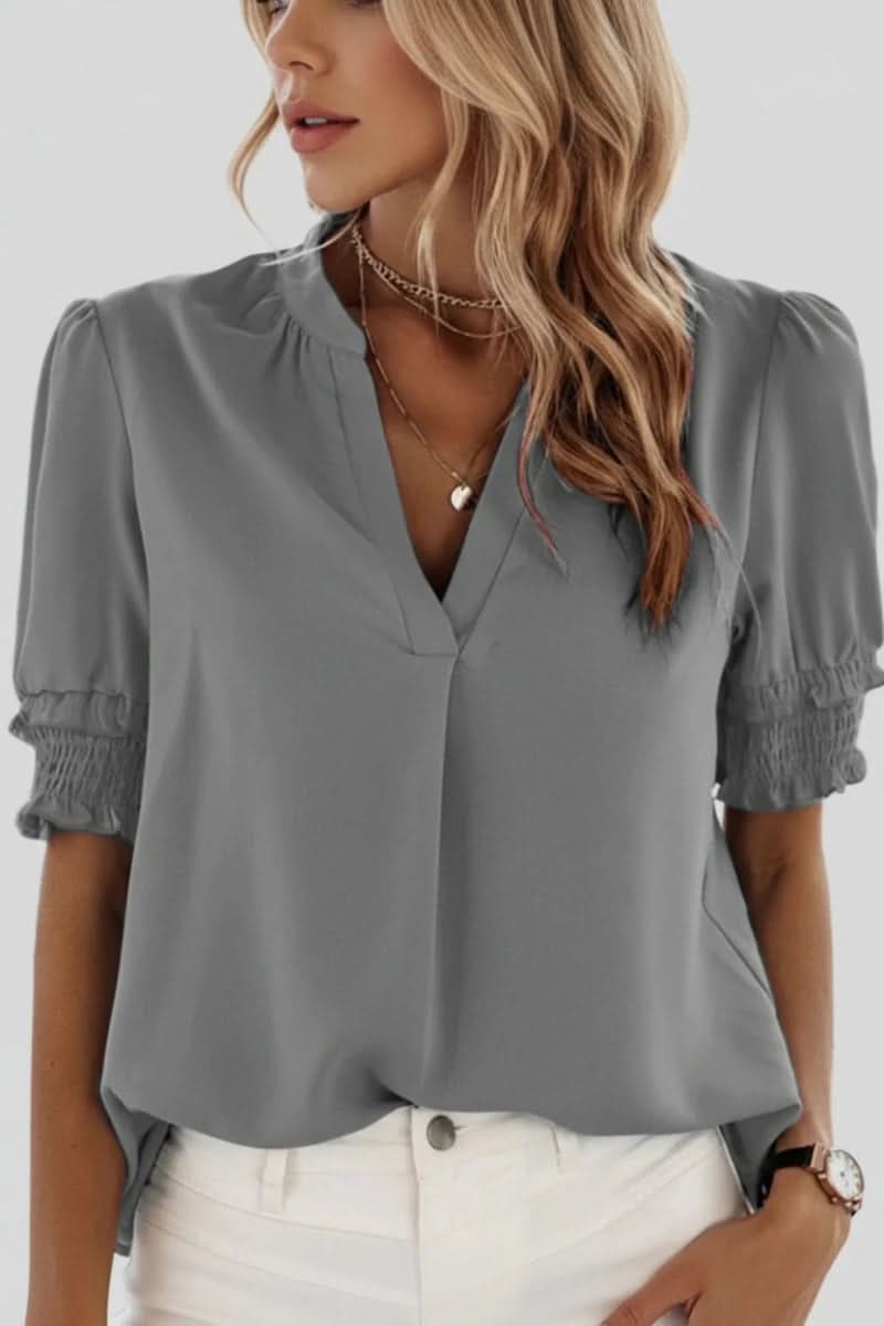 Lightweight V Neck Puff Blouse