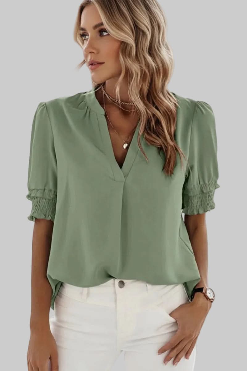 Lightweight V Neck Puff Blouse