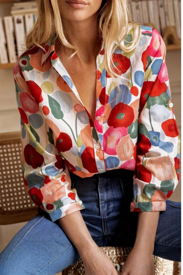 Vibrant Floral Button Blouse