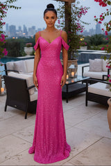 Sequin Off-Shoulder Maxi Dress with High Slit