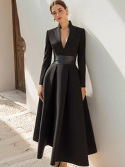 Sophisticated Black Taffeta Midi Dress
