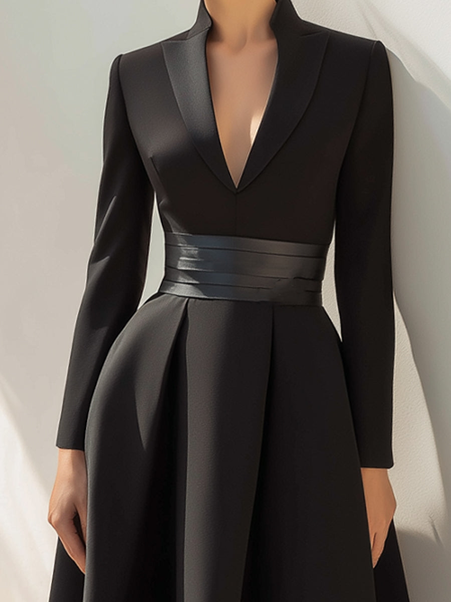 Sophisticated Black Taffeta Midi Dress