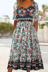 Boho Colorblock Floral Maxi Dress With Pockets