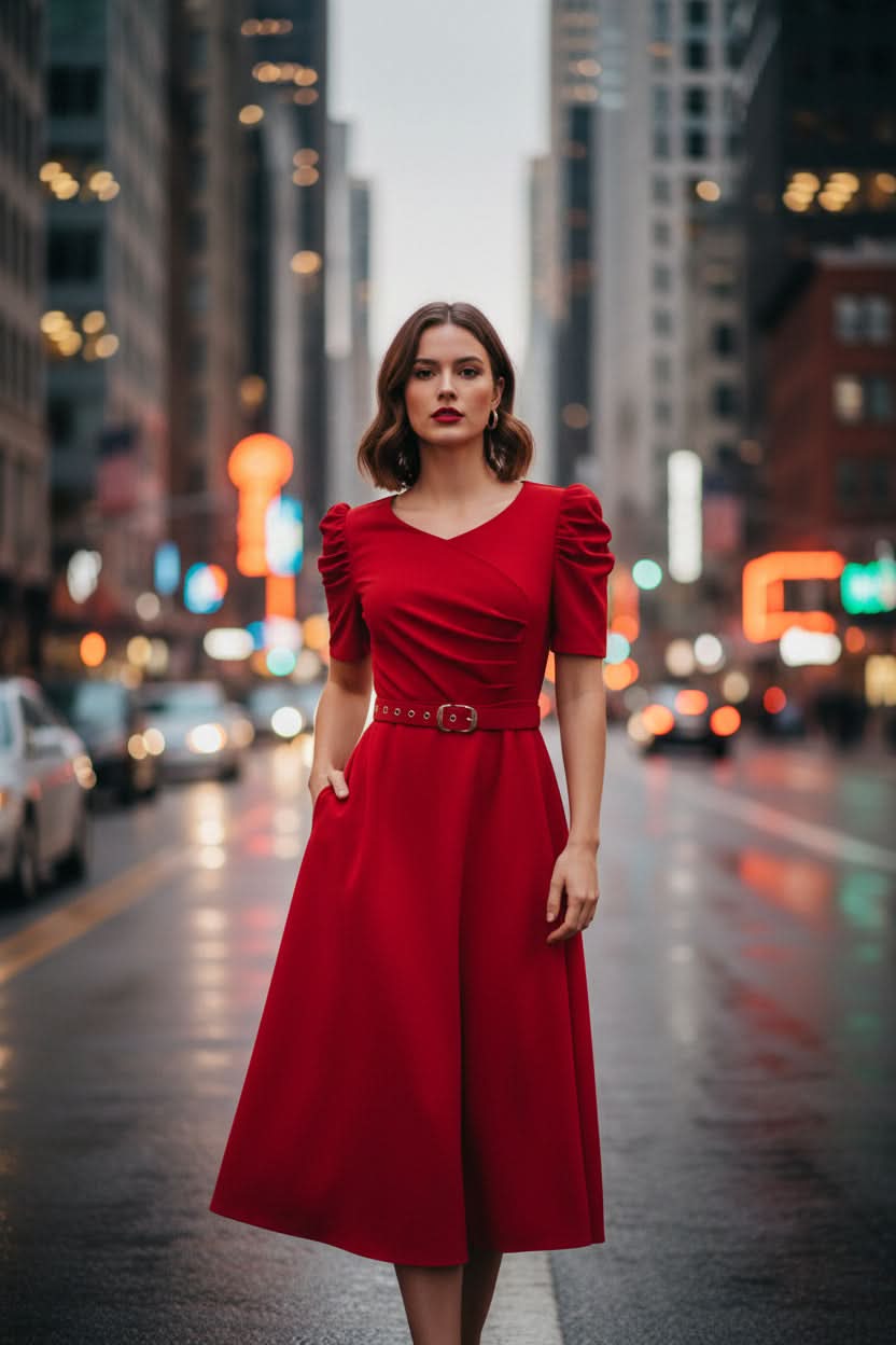 Polished Belted Midi Dress