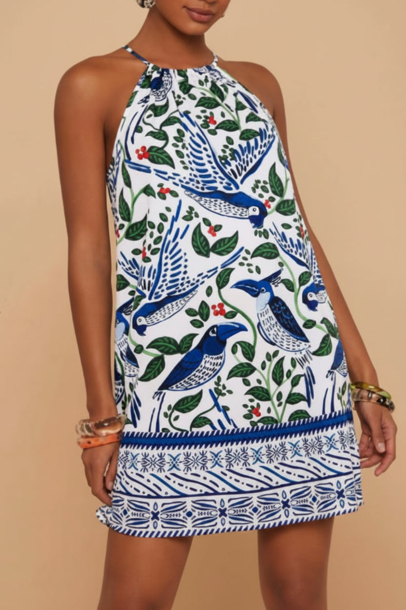 Sunny Floral Halter Mini Dress