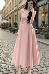 Square Pleated Midi Dresses Elegant